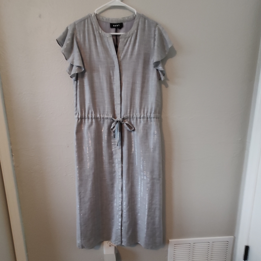 DKNY Column Dress with Silver Pinstripe NEW Size M